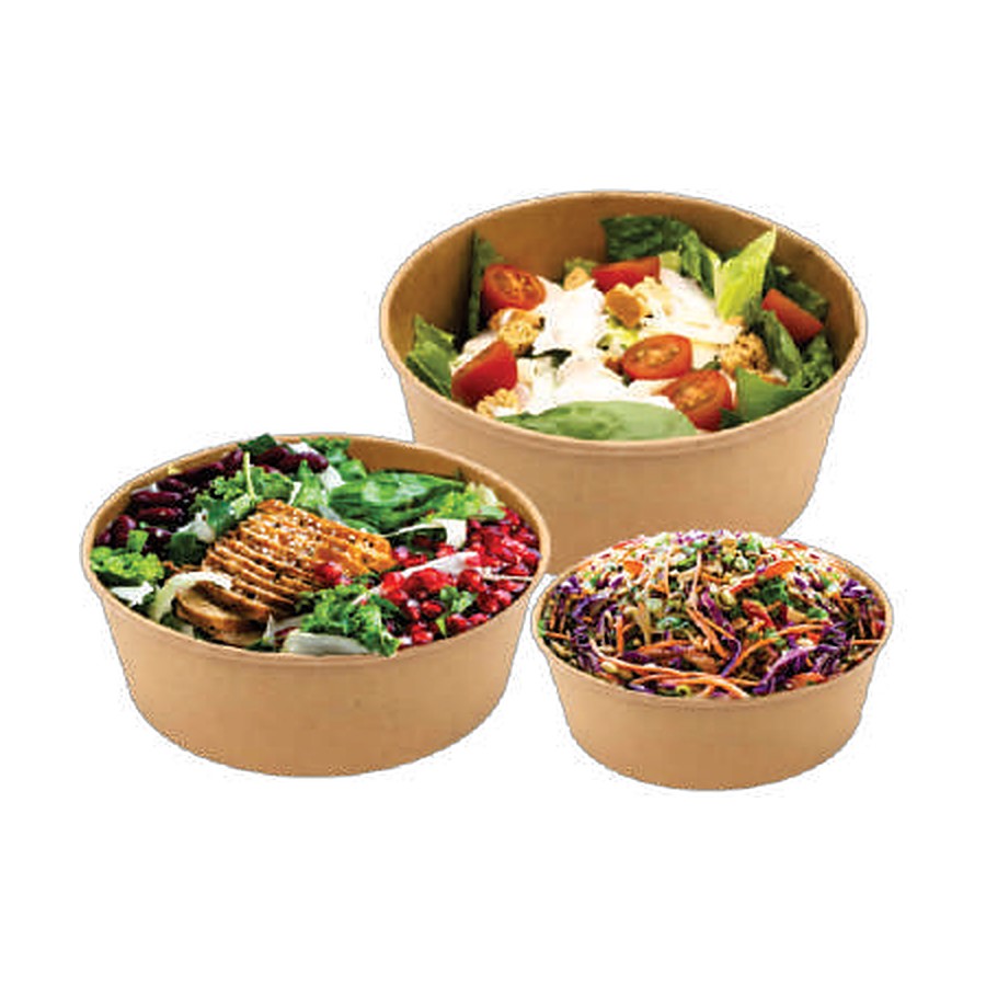 Kraft Paper Round Bowls 1000 ml with Clear PET Lids – Carton of 300 Sets – paper bowls with lids, salad bowls with lids for cafés & restaurants (photo 2)