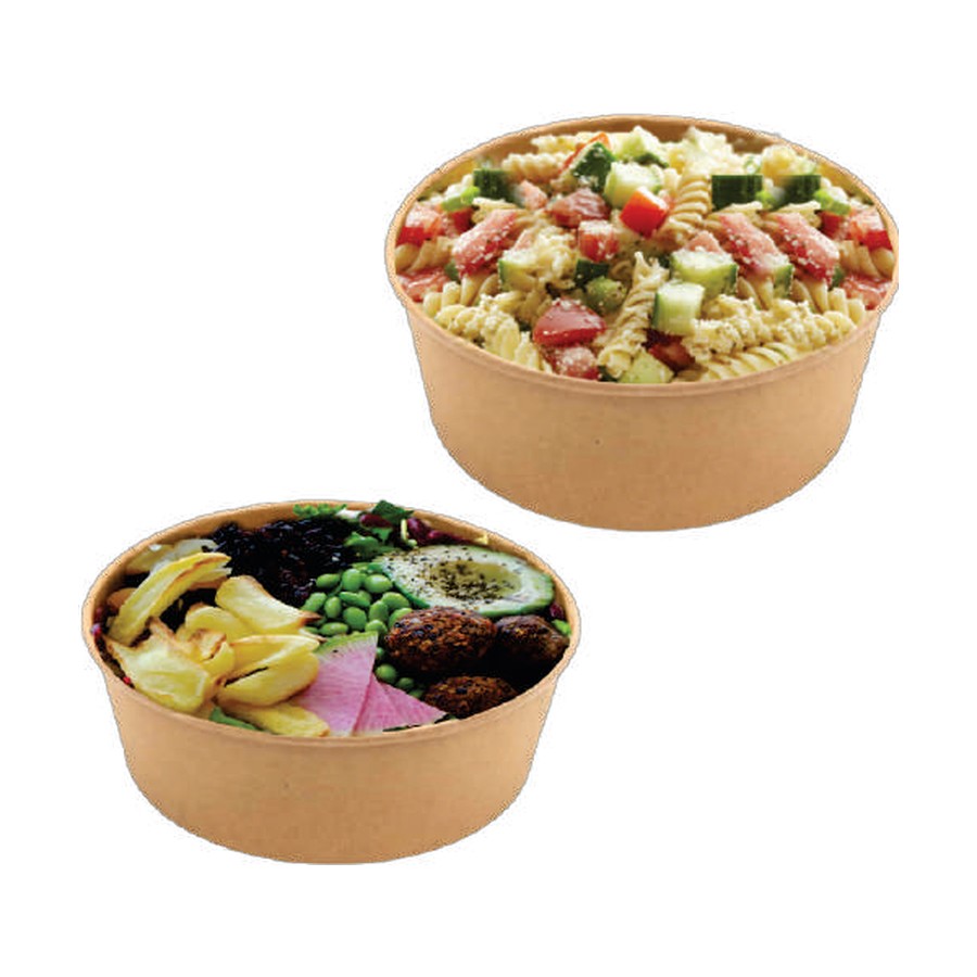 Kraft Paper Round Bowls 1000 ml with Clear PET Lids – Carton of 300 Sets – paper bowls with lids, salad bowls with lids for cafés & restaurants (photo 5)
