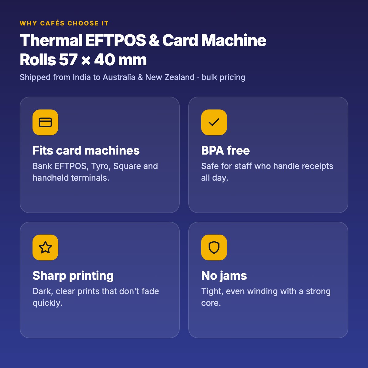 Thermal EFTPOS & Card Machine Rolls 57 × 40 mm – Box of 50 – 57 mm thermal rolls, 79 mm thermal rolls for cafés & restaurants (photo 5)