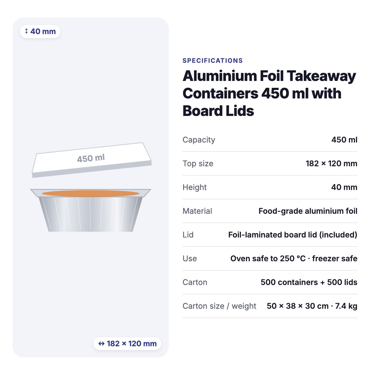 Aluminium Foil Takeaway Containers 450 ml with Board Lids – Carton of 500 – aluminium foil containers, takeaway containers for cafés & restaurants (photo 3)