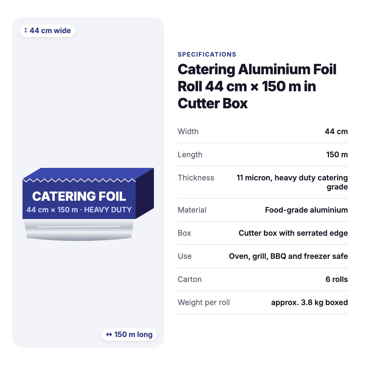 Catering Aluminium Foil Roll 44 cm × 150 m in Cutter Box – aluminium foil rolls, foil sheets for cafés & restaurants (photo 3)