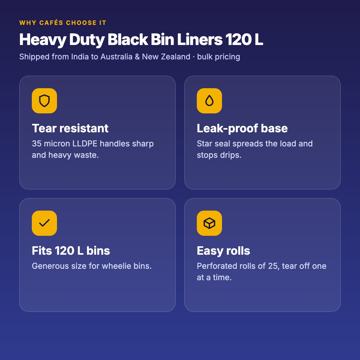 Heavy Duty Black Bin Liners 120 L – Carton of 200 (8 Rolls × 25) – disposable gloves, nitrile gloves for cafés & restaurants (photo 5)